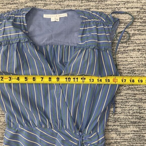 New VERONICA BEARD Teagan Striped Ruched Midi Dress Size 0 - Picture 9 of 16